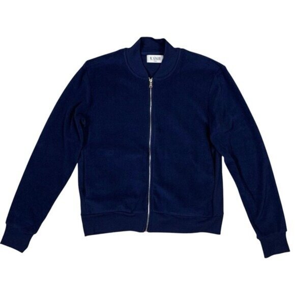 M Singer Navy Blue Full Zip Bomber Jacket Mens Large Classic Casual Streetwear - Picture 1 of 6